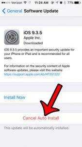 cancel the automatic install of the ios udpate