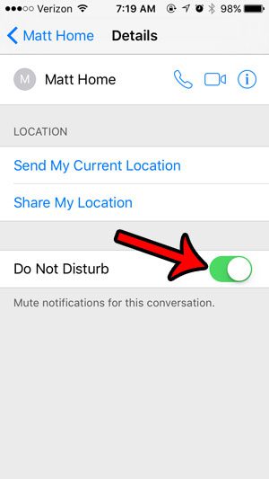 mute notifications in iphone text message