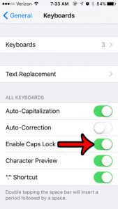 how to activate caps lock on an iphone