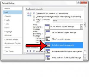 how to include the original message when replying in outlook 2013