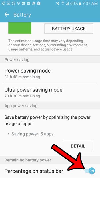 how to enable battery percentage on galaxy on5