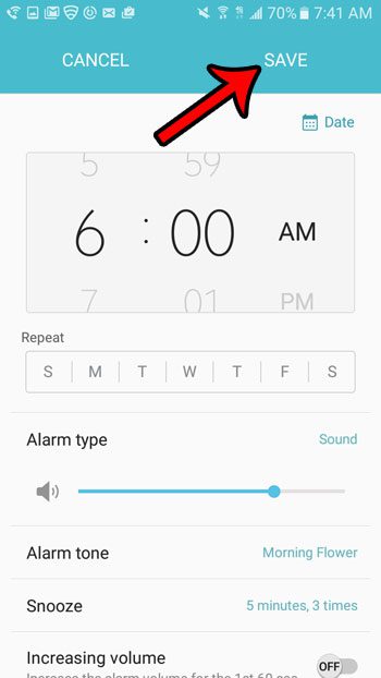 how to create an alarm on a Galaxy On5