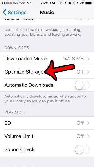 optimize storage in the iphone music app