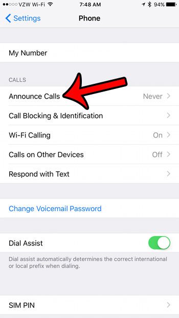 select the announce calls option