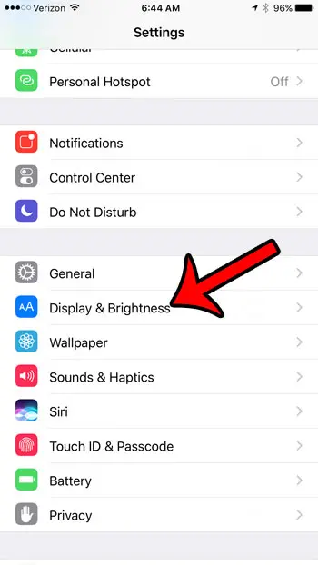 open the display and brightness menu