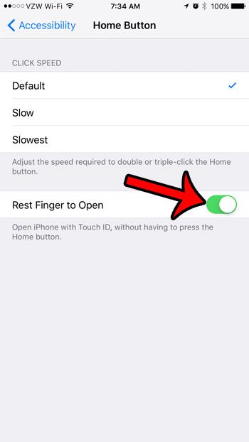 enable the rest finger to open option on an iphone 7