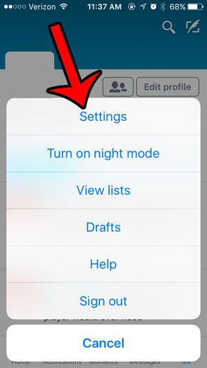 select the settings option