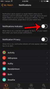 how to disable the red notification dot on the apple watch