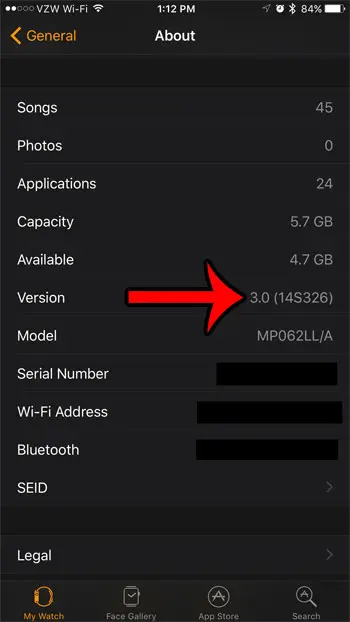 find watch os version in iphone watch app