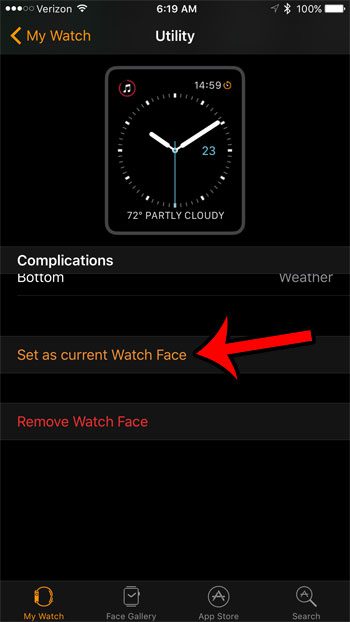select the set as current watch face option