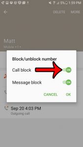 how to block a call on the galaxy on5