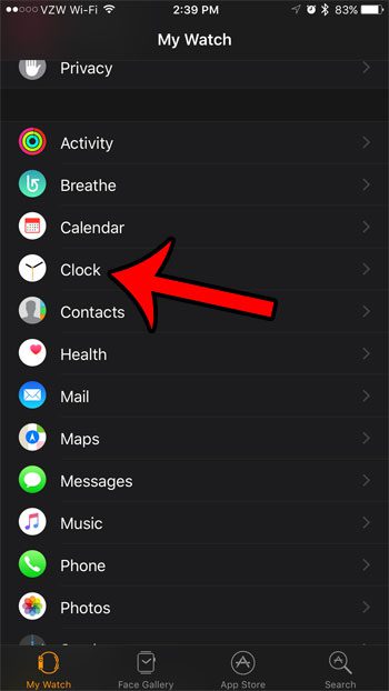 open the apple watch clock menu