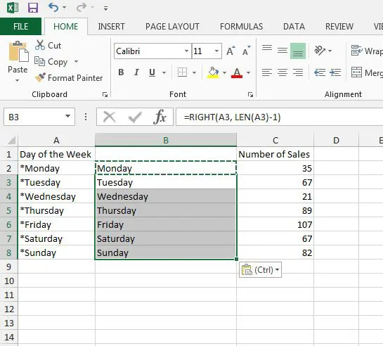 how to remove the first character from a cell in excel 2013