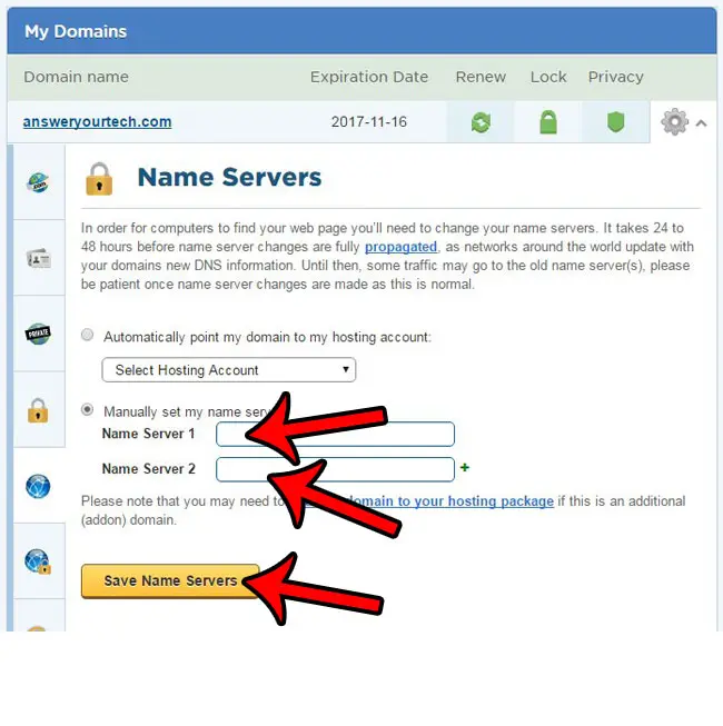 enter the new name server addresses