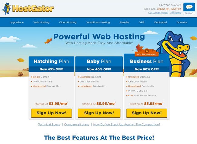go to Hostgator's Web hosting page