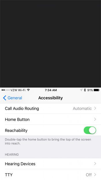 example of reachability in use on iphone 7