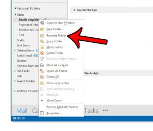 how to rename a folder in outlook 2013