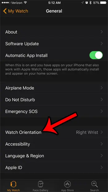 select the watch orientation option
