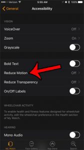 how to turn on reduce motion on an apple watch