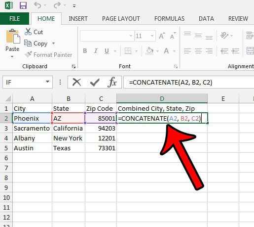 enter the formula to merge three cells into one in Excel