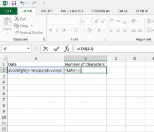 how to count the number of characters in a cell in Excel 2013