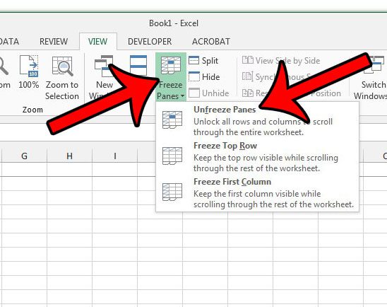 how to unfreeze panes in excel 2013