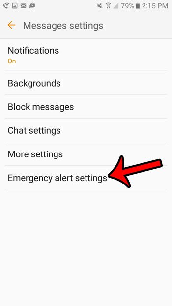 select the emergency alert settings option