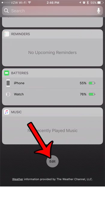 tap the Edit button at the bottom of the widget screen