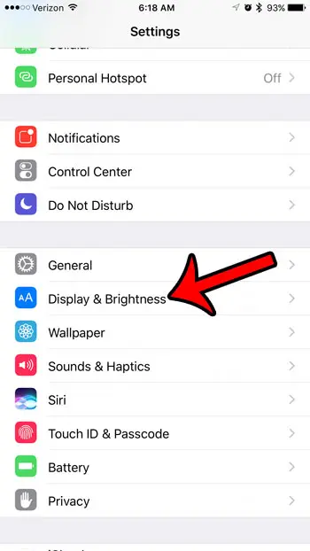 open the display and brightness menu