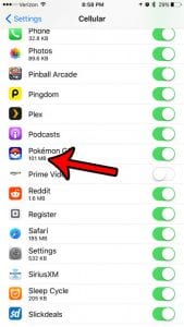 check pokemon go cellular data usage on an iPhone