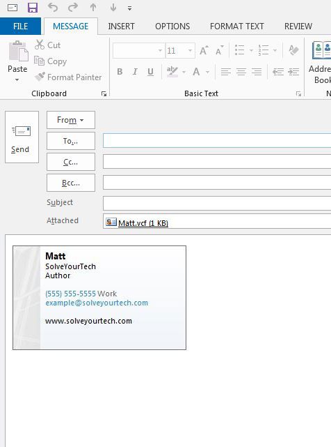 how to create a vcard in outlook 2013 and attach it to an email