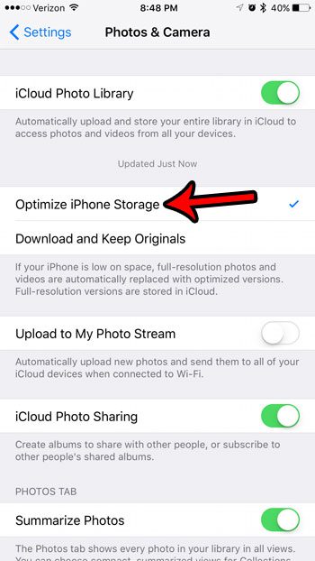 how to optimize photo storage on an iphone 7