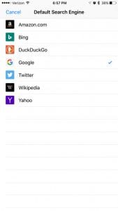how to set the default search engine in firefox on an iPhone
