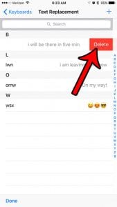 how to delete a text replacement in ios 10