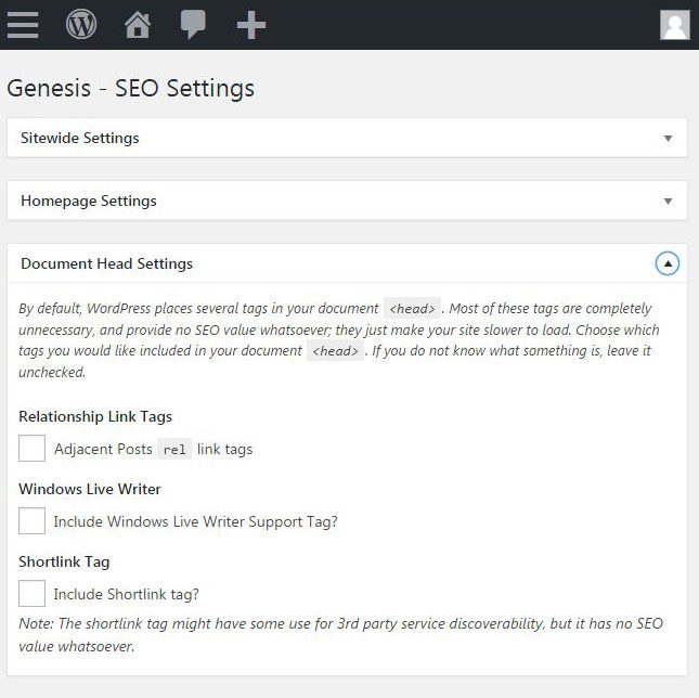 studiopress sites seo document head settings