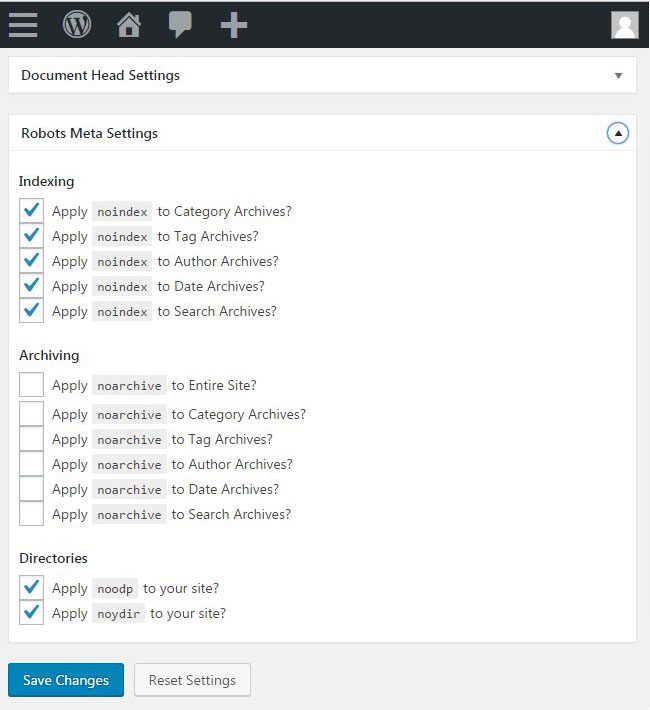 studiopress sites robots meta seo settings