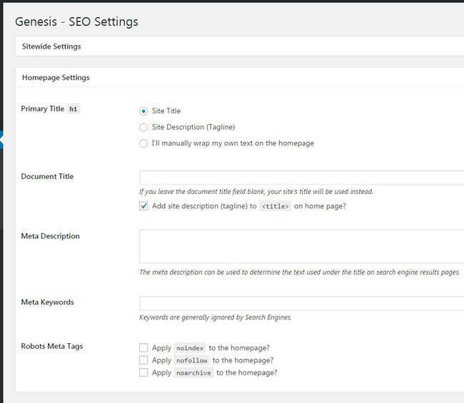 studiopress sites seo setting for homepage