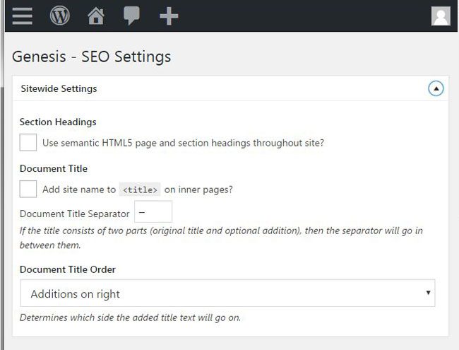 studiopress sites sitewide seo settings