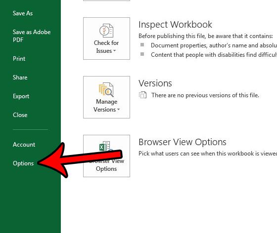 open excel options