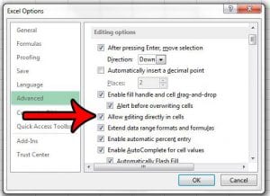 how to edit directly in the cell in excel 2013