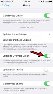 how to automatically upload pictures from iphone to photo stream