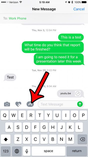 tap the a icon next to the message field on an iphone 7