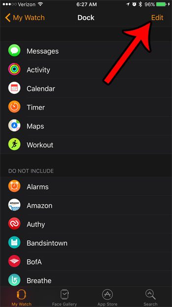 how to edit the apple watch dock