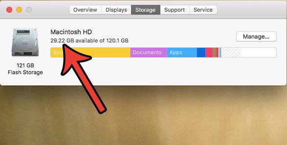 how to check the available storage space on a macbook air