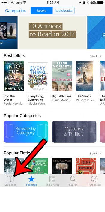 select the my books tab on the ibooks app