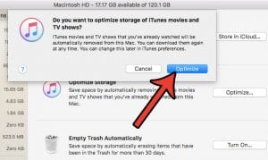 how to optimize itunes storage on a macbook air