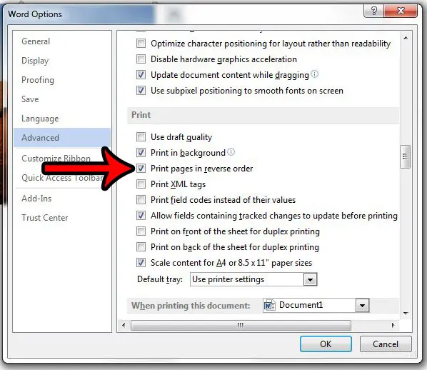 how to print the last page first in word 2013