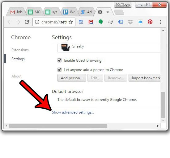 default google chrome settings