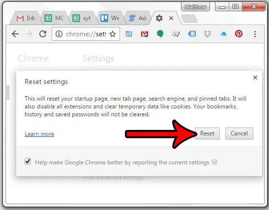 how to reset google chrome settings