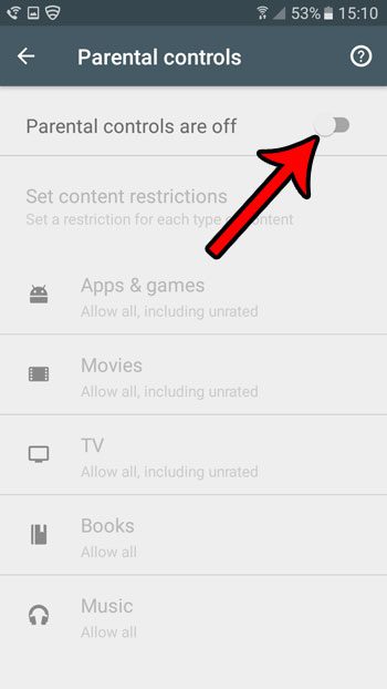 restrict play store content on galaxy on5